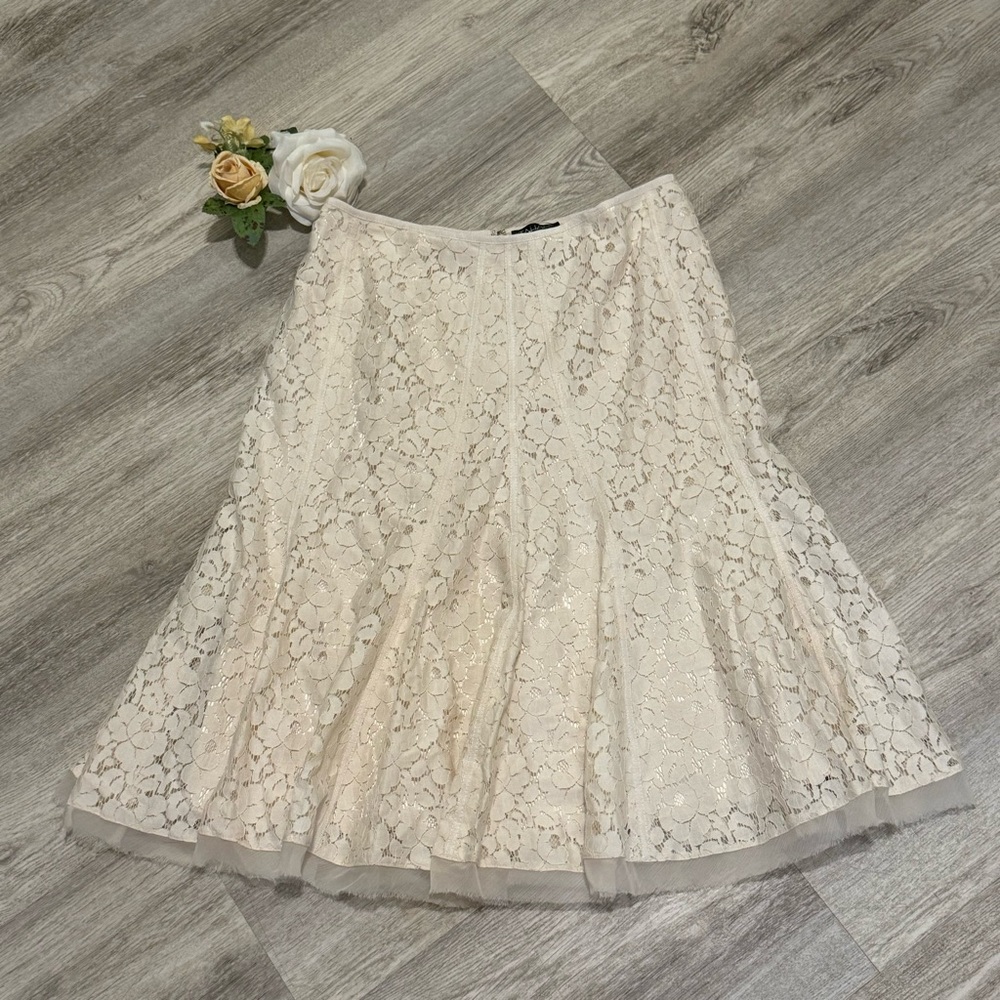 NEW WITH TAGS TAHARI COLLECTION $448 Cream Eyelet Lace Cotton Pleated Skirt SZ 4 - Picture 6 of 14